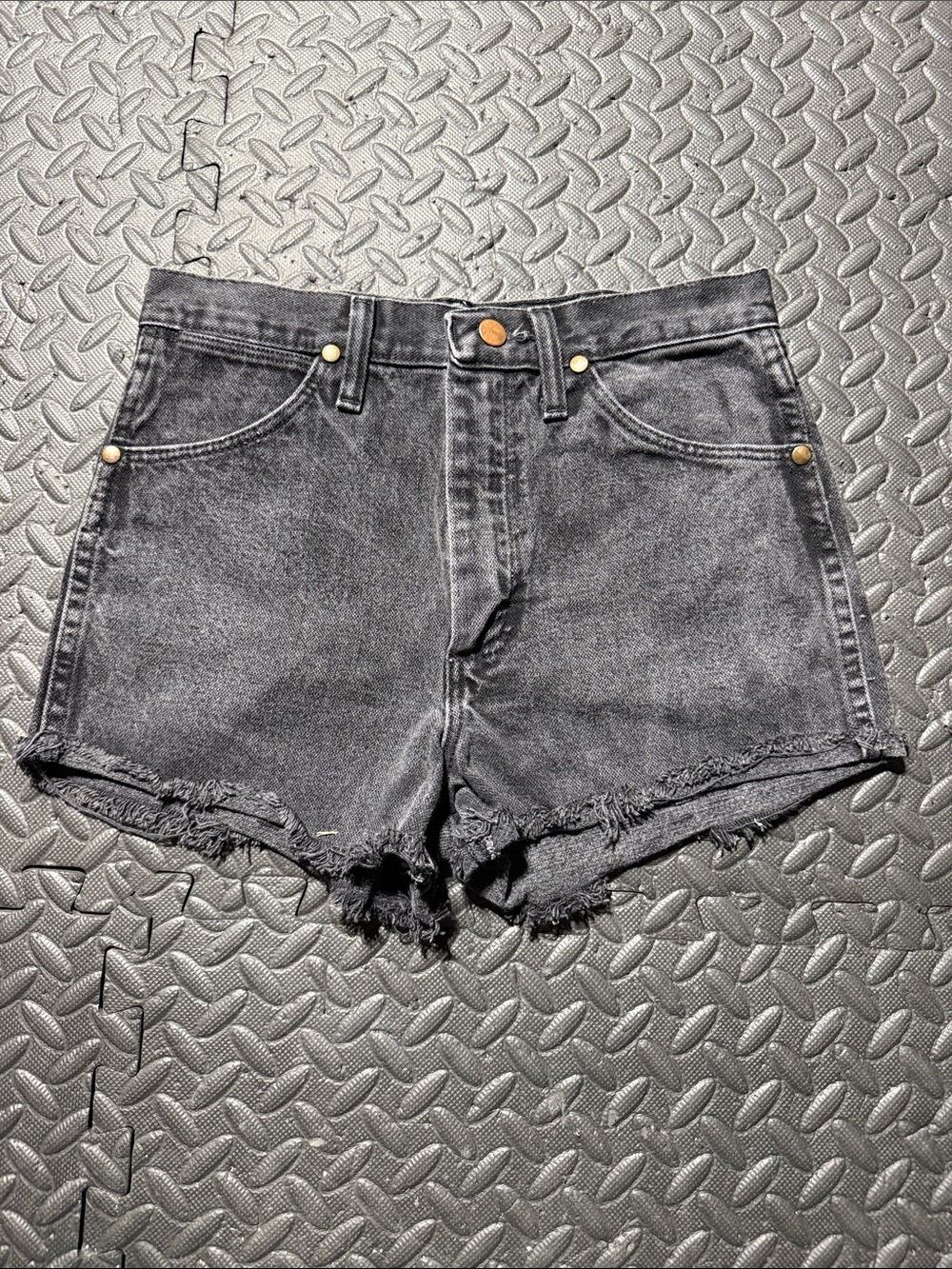 Wrangler Black Washed High-Rise Denim Cutoff Shorts custom fits like a 26